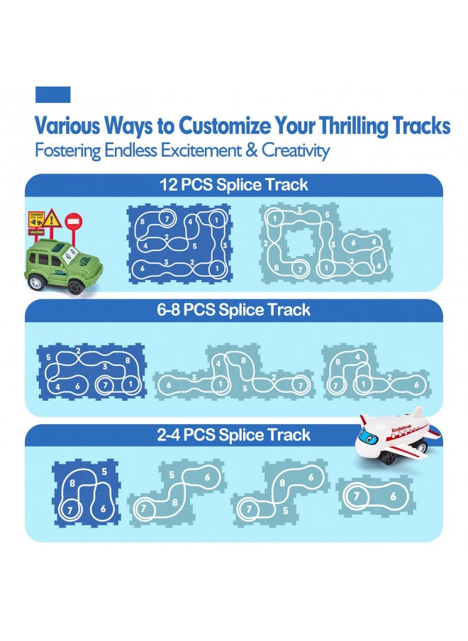 Puzzle Racer Kids Car Track Set - 3 Year Old Boy Toys Dinosaur Jigsaw Puzzle Track Car PlaySet for Kids 3-5 with Car & Airplane Children's Educational Puzzle Track Car Learning Toys Birthday Gifts