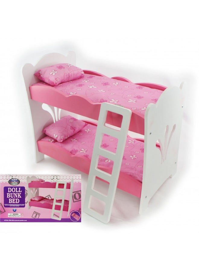 Matty's Toy Stop 18 Inch Doll Furniture Pink/White Wooden Bunk Beds with 2 Pillows, 2 Cushions & Ladder - Fits American Girl Dolls