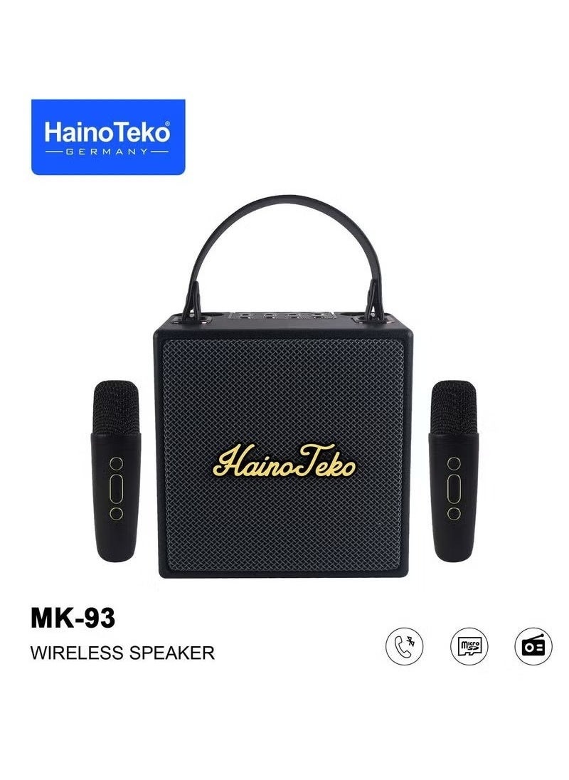 Haino Teko MK93 Splash Proof Portable Bluetooth Wireless Speaker with 2 Wireless Mic Black