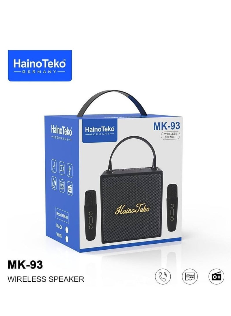 Haino Teko MK93 Splash Proof Portable Bluetooth Wireless Speaker with 2 Wireless Mic Black