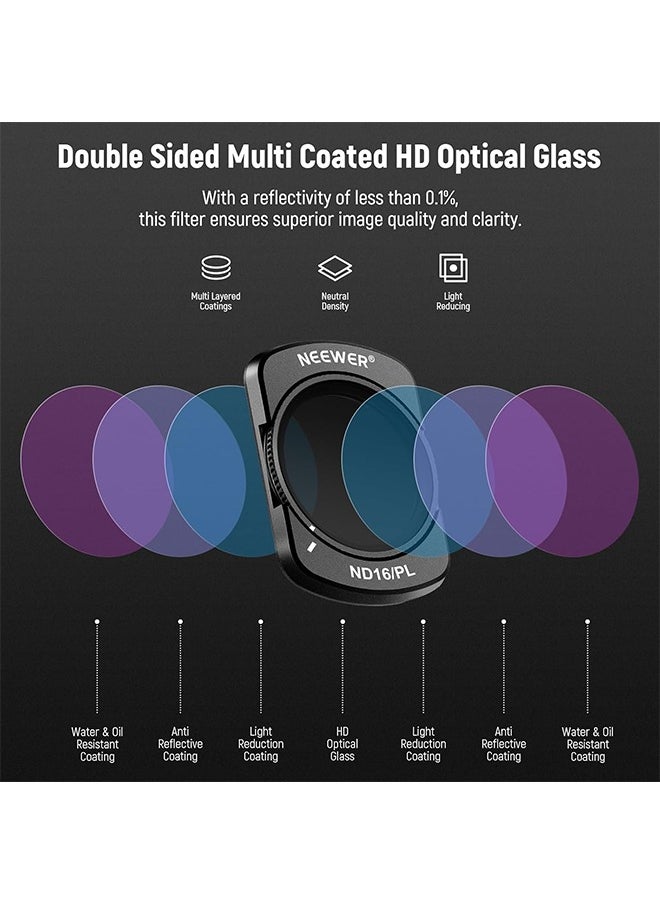 NEEWER Magnetic ND/CPL Filter Set Compatible with DJI OSMO Pocket 3, 6 Pack UV CPL ND16/PL ND32/PL ND64/PL ND256/PL Polarizing and Neutral Density Filters, Multi Coated HD Optical Glass/Aluminum Frame