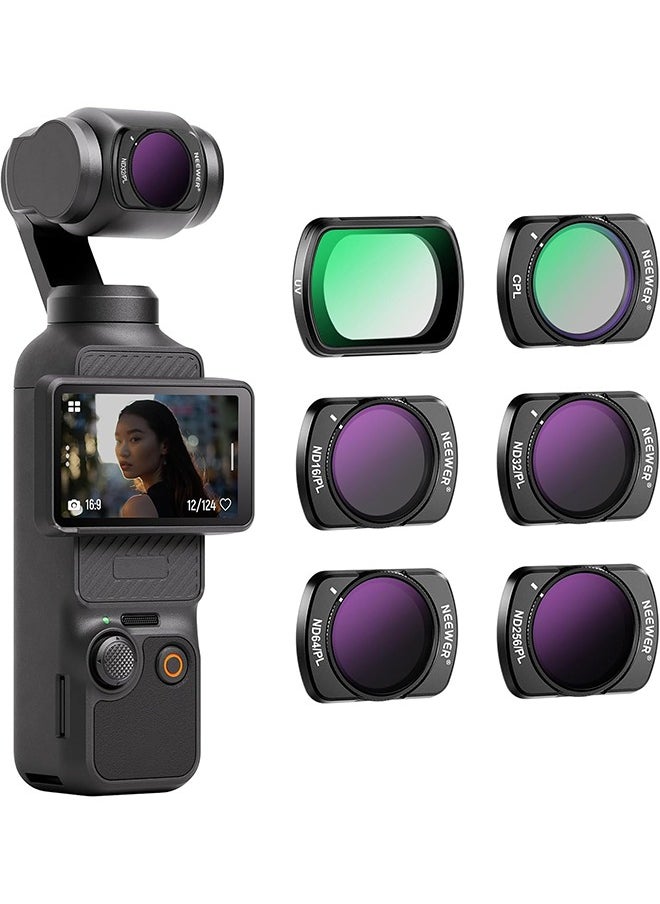 NEEWER Magnetic ND/CPL Filter Set Compatible with DJI OSMO Pocket 3, 6 Pack UV CPL ND16/PL ND32/PL ND64/PL ND256/PL Polarizing and Neutral Density Filters, Multi Coated HD Optical Glass/Aluminum Frame