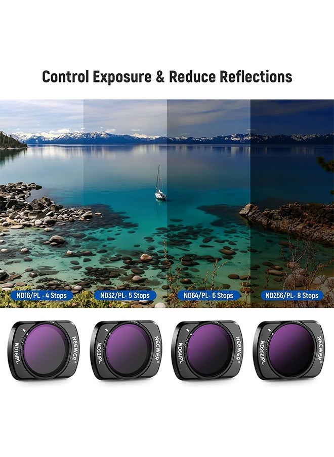 NEEWER Magnetic ND/CPL Filter Set Compatible with DJI OSMO Pocket 3, 6 Pack UV CPL ND16/PL ND32/PL ND64/PL ND256/PL Polarizing and Neutral Density Filters, Multi Coated HD Optical Glass/Aluminum Frame