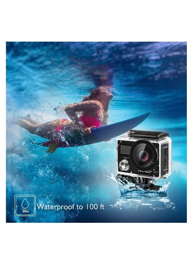 4K Action Camera, 16MP WiFi Waterproof Camera,EIS Touch Screen, PC Webcam, 170 Deg Wide Angle 30M Underwater Camcorder with a 64GB U3 Card, Remote Control and Accessories