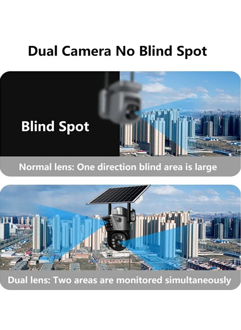 4G Dual Lens Dual Screen Battery CCTV with Motion Detection and Automatic Tracking, Surveillance Camera Wireless Solar Camera