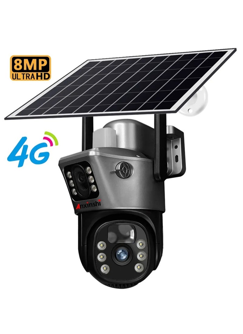 4G Dual Lens Dual Screen Battery CCTV with Motion Detection and Automatic Tracking, Surveillance Camera Wireless Solar Camera