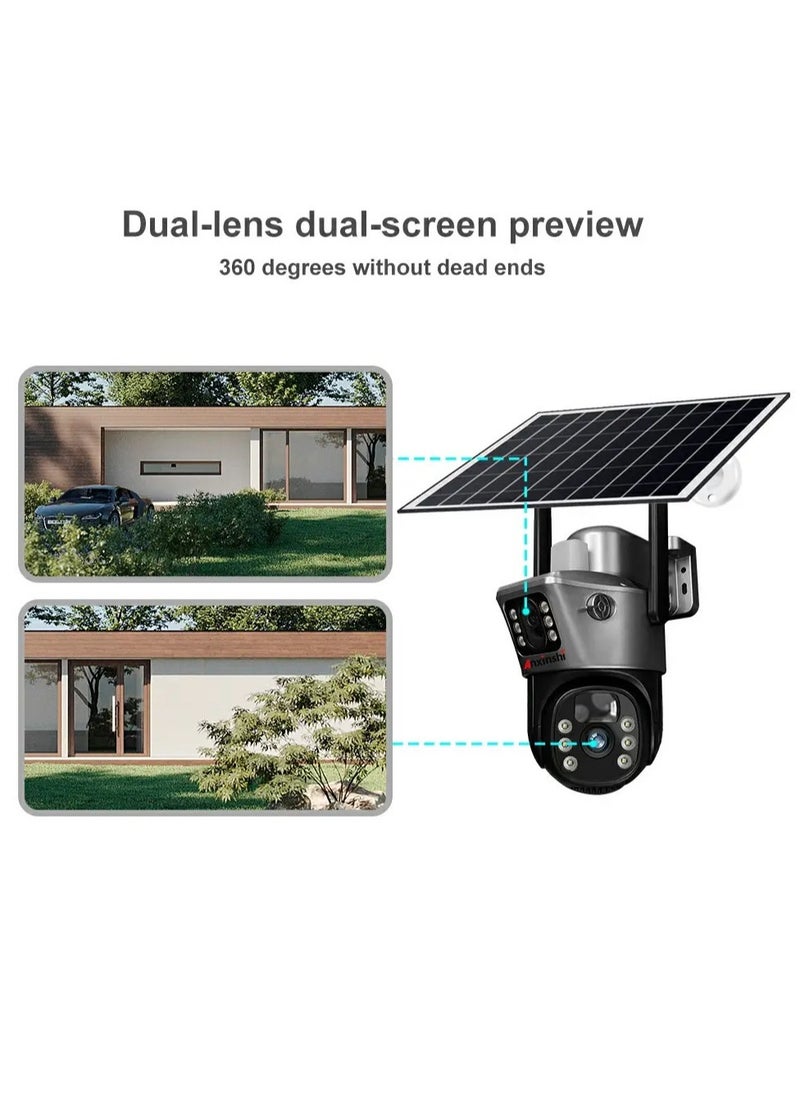 4G Dual Lens Dual Screen Battery CCTV with Motion Detection and Automatic Tracking, Surveillance Camera Wireless Solar Camera