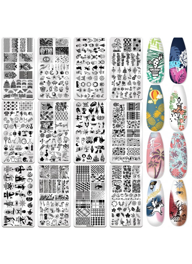 Nail Stamper Kit Nail Art Stamping Plate Set 8 Stamping Nail Polish Gel 12 Stamp Plate Jelly Silicone Stamper Christmas Flower Animal Lace Girl StarTemplate Tool Supplies for Holiday