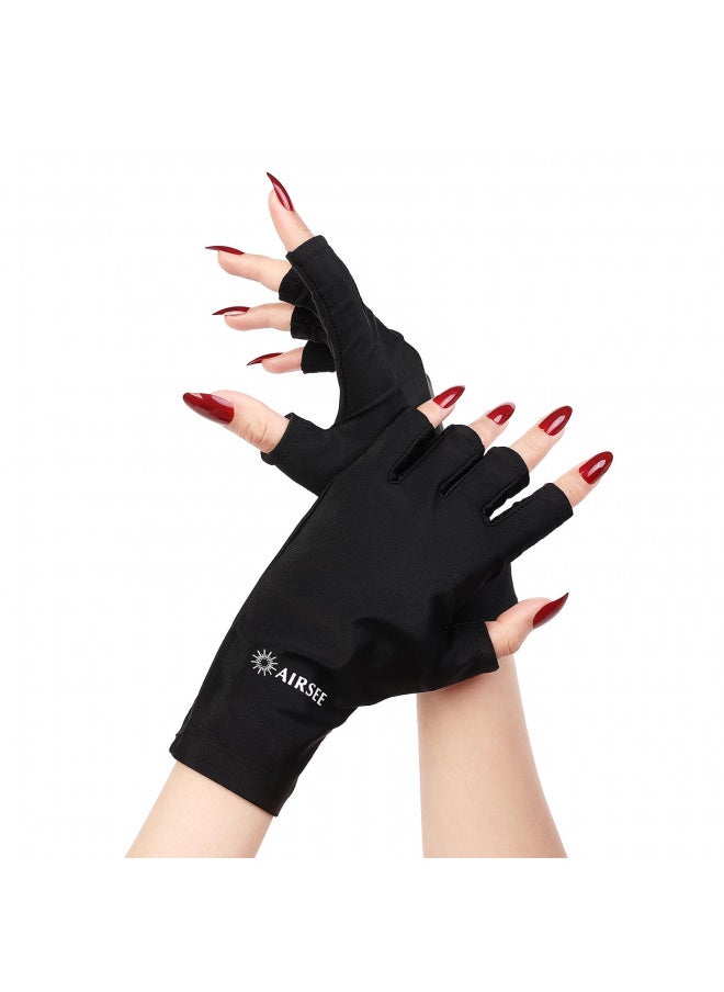 AIRSEE Anti UV Gloves for Nail Lamp, UPF50+ UV Protection Gloves for Manicures Nail Art, Fingerless Gloves for Women (Black)