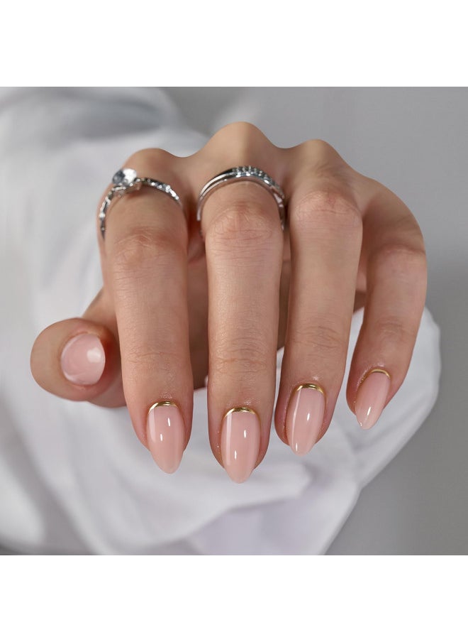 Press On Nails Almond - Short Nails Press Ons with Gold Foil Design, Glue On Nails for Women Gift, Supremely Fit & Glossy Stick On Nails in 16 Sizes - 30 Nail Kit, Gold End