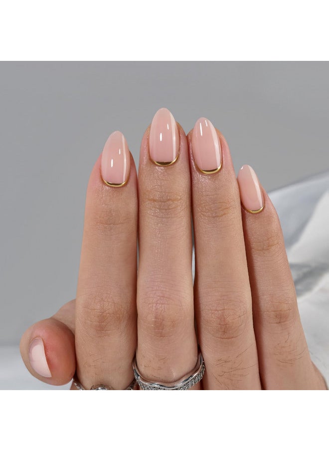 Press On Nails Almond - Short Nails Press Ons with Gold Foil Design, Glue On Nails for Women Gift, Supremely Fit & Glossy Stick On Nails in 16 Sizes - 30 Nail Kit, Gold End