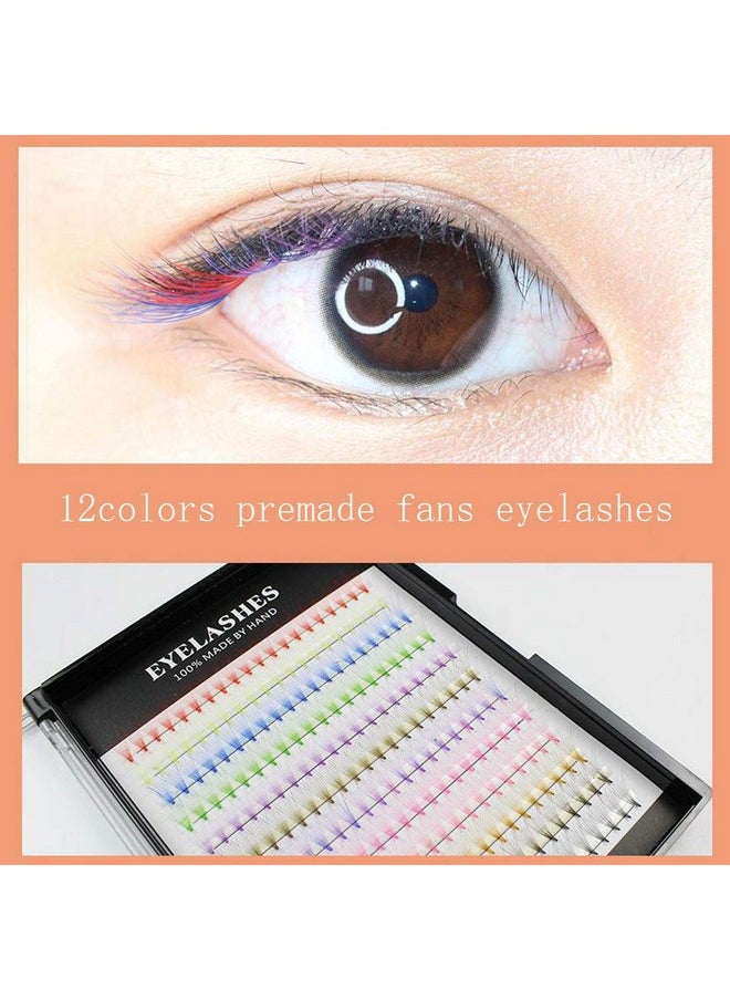 12 Colors Mix 240Pcs 10D Premade Fans Nature Long Volume Eye Lashes Extensions Soft And Light Weight Colorful Individual False Eyelashes Cluster 8-16Mm To Choose (12Mm)