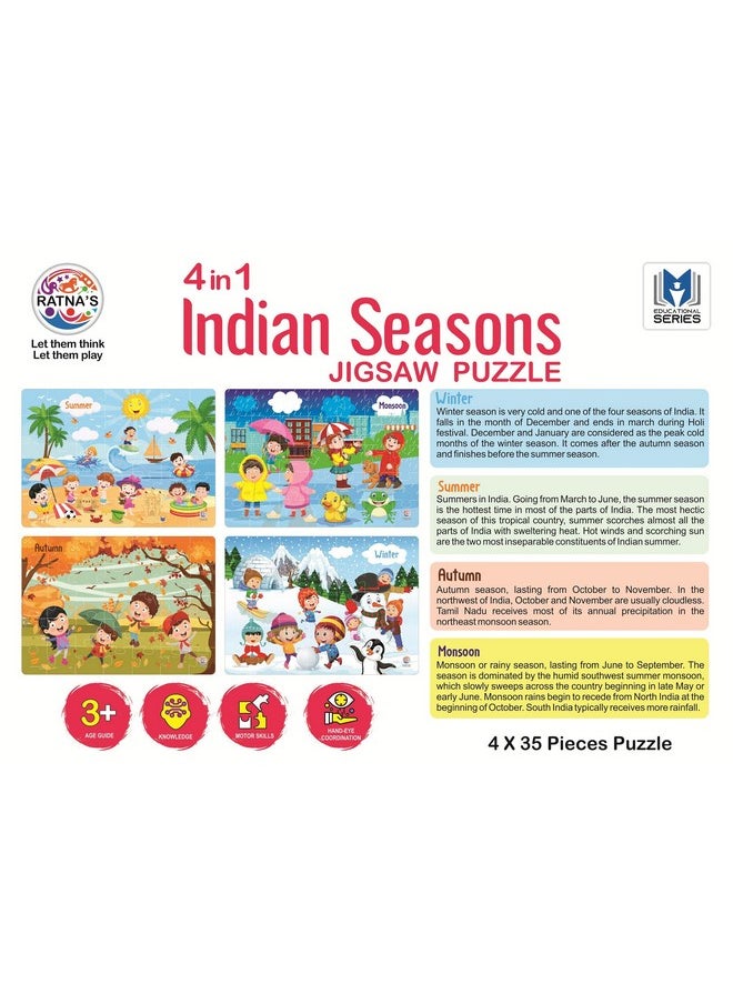 4 In 1 Indian Seasons Jigsaw Puzzle For Kids - Set Of 4 | 35-Piece Puzzles | Educational Toy For Cognitive Development | Vibrant Colors | Puzzle Guide Included | Ages 3 And Up