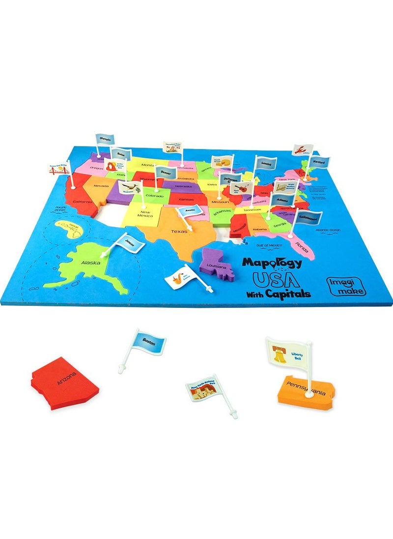 Imagimake: Mapology USA with Capitals- Learn USA States Along with Their Capitals and Fun Facts- Fun Jigsaw Puzzle- Educational Toy for Kids Above 5 Years