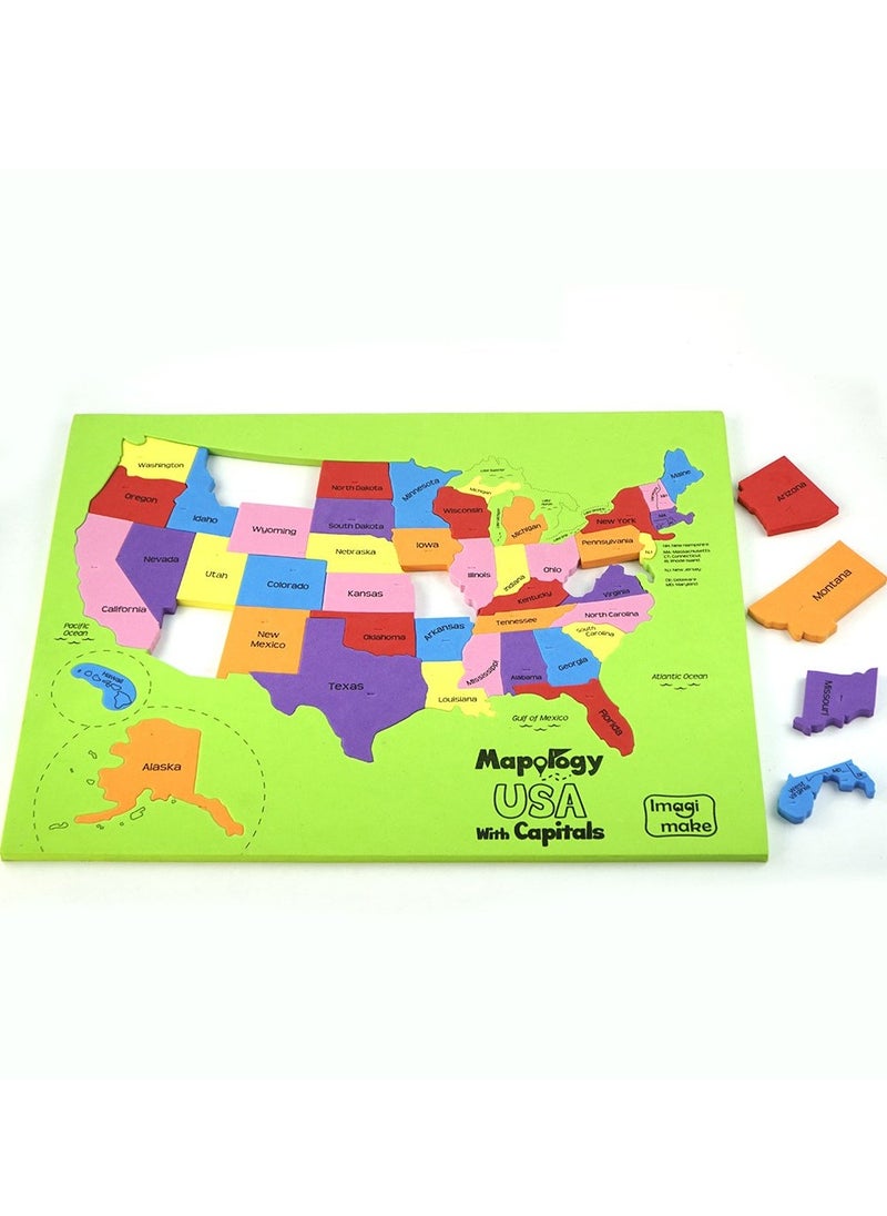 Imagimake: Mapology USA with Capitals- Learn USA States Along with Their Capitals and Fun Facts- Fun Jigsaw Puzzle- Educational Toy for Kids Above 5 Years