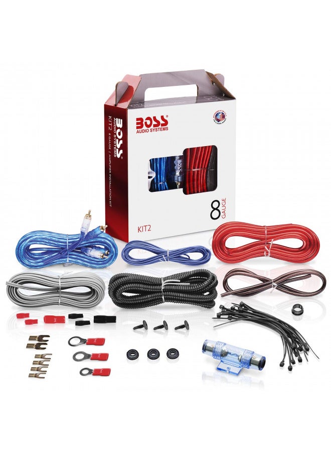 KIT2 8 Gauge Amplifier Installation Wiring Kit - A Car Amplifier Wiring Kit Helps You Make Connections And Brings Power To Your Radio, Subwoofers and Speakers