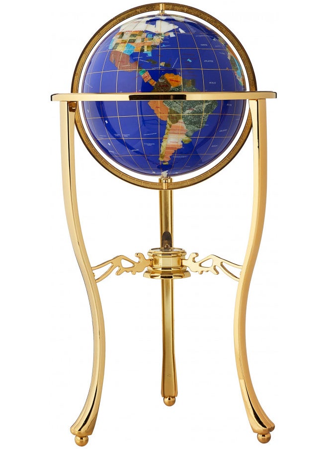 Unique Art 36-Inch by 13-Inch Floor Standing Blue Lapis Gemstone World Globe Gold Tripod