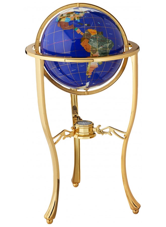 Unique Art 36-Inch by 13-Inch Floor Standing Blue Lapis Gemstone World Globe Gold Tripod