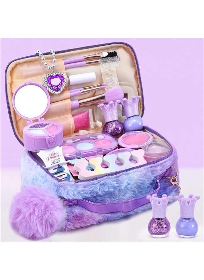 Girls Makeup Set With Jewel Rings Box, Kids Real Washable Make Up Kit Toys With Mermaid Cosmetic Bag.