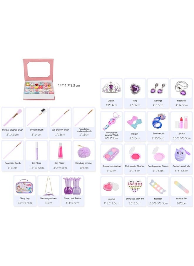 Girls Makeup Set With Jewel Rings Box, Kids Real Washable Make Up Kit Toys With Mermaid Cosmetic Bag.