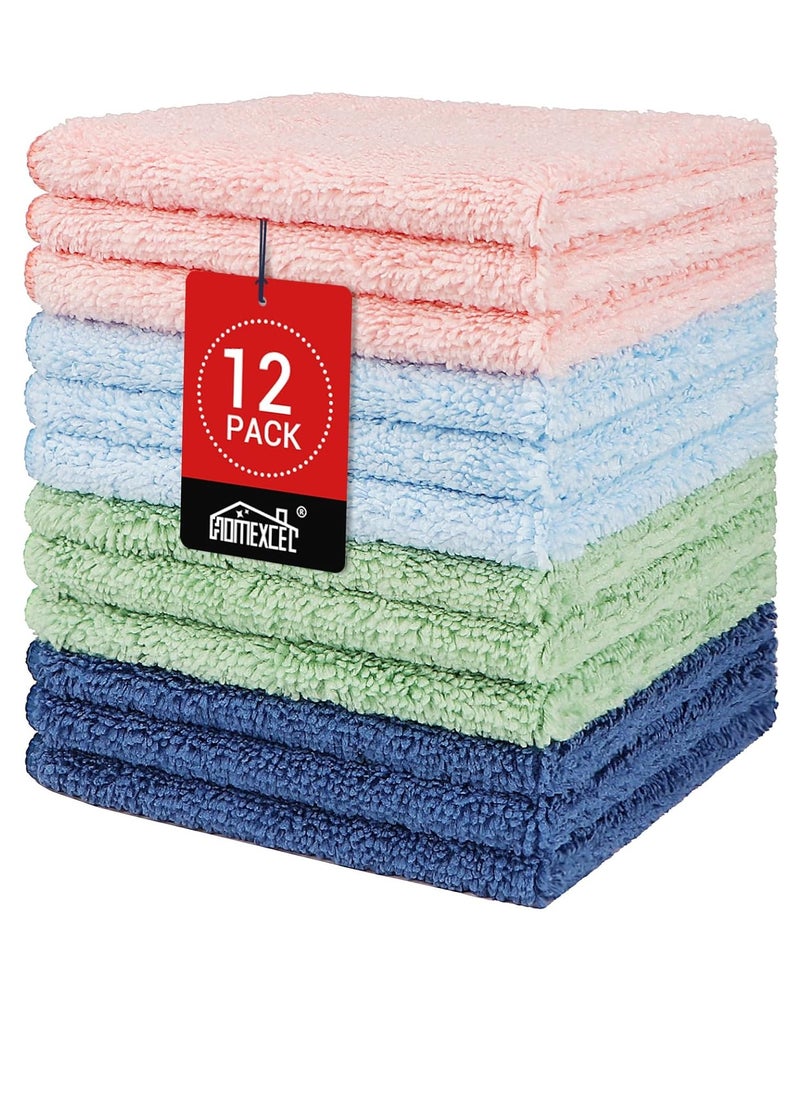 HOMEXCEL Microfiber Washcloths 12 Pack, Highly Absorbent and Soft Face Towel, Multi-Purpose Wash Cloths for Bathroom, Gym, Hotel, Spa and Kitchen, Multicolor 12x12 Inch