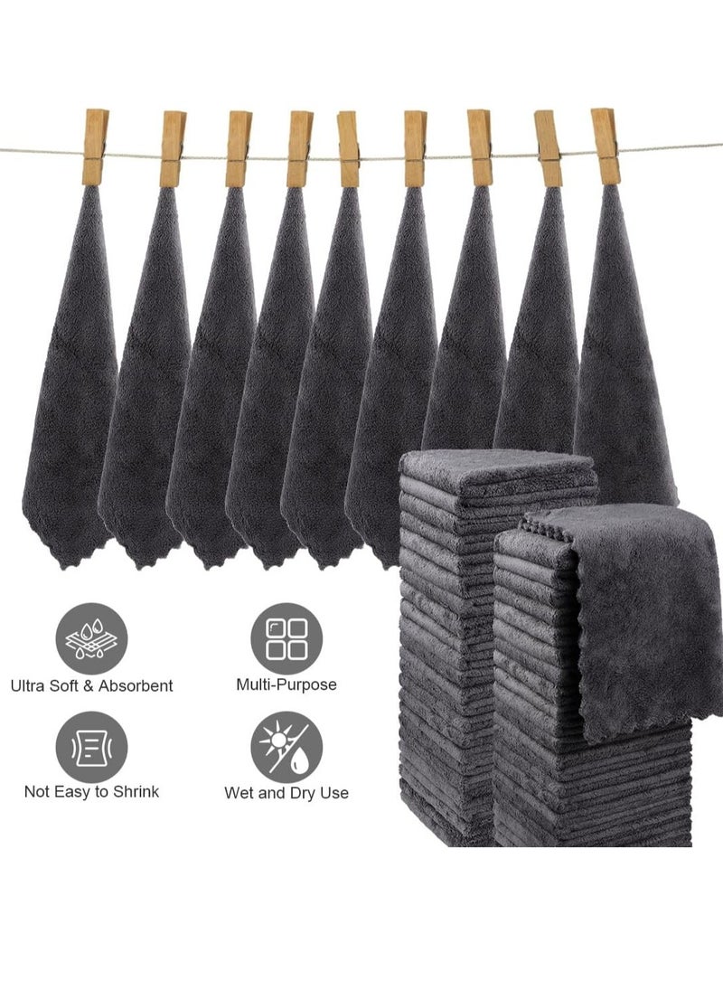 Orighty Washcloths 48 Pack, Ultra Soft Face Cloths 12 x 12 inch, Absorbent & Quick Drying Coral Velvet Washcloth Bulk, Multi-Purpose Face Cloth for Household, Cleansing and Sport (Grey)