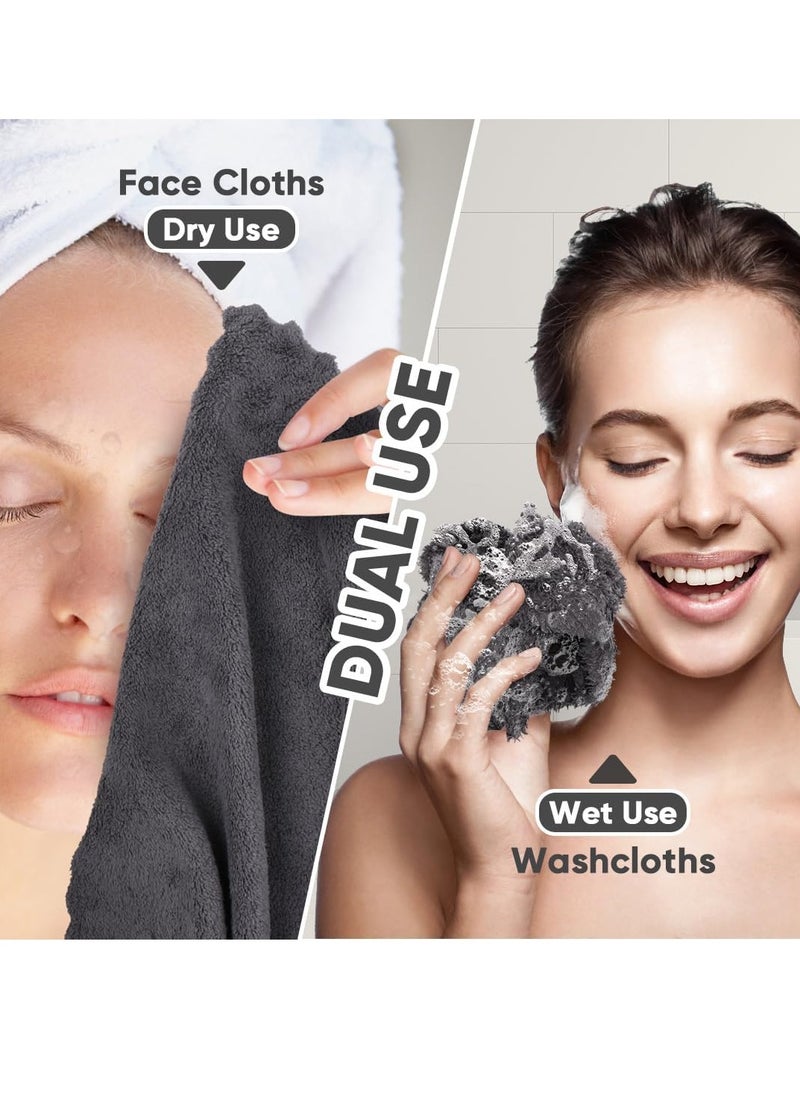 Orighty Washcloths 48 Pack, Ultra Soft Face Cloths 12 x 12 inch, Absorbent & Quick Drying Coral Velvet Washcloth Bulk, Multi-Purpose Face Cloth for Household, Cleansing and Sport (Grey)