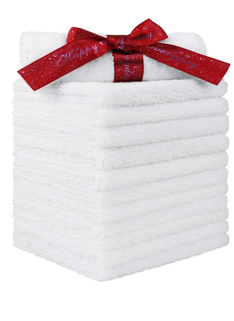 HOMEXCEL Microfiber Washcloths 12 Pack, Highly Absorbent and Soft Face Towel, Multi-Purpose White Wash Cloths for Bathroom, Hotel, Spa, Gym, and Kitchen, 12x12 Inch