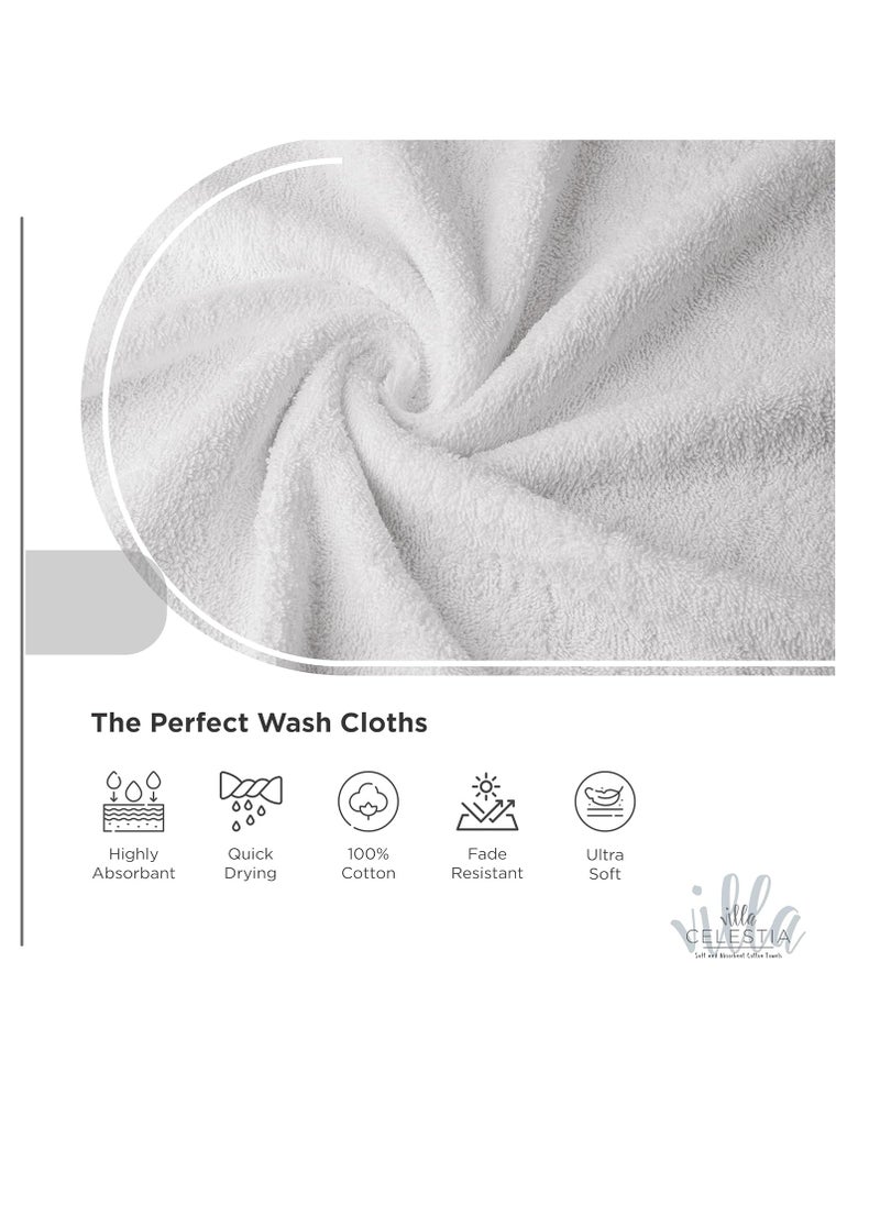 100% Cotton Wash Cloth for face & Body Set of 6, (12 x 12 inches) Sustainable, Soft, Highly Absorbent, Combed Cotton Wash Cloths Pack of 6 for Hotels, Spa, Bathroom, Dorm, White
