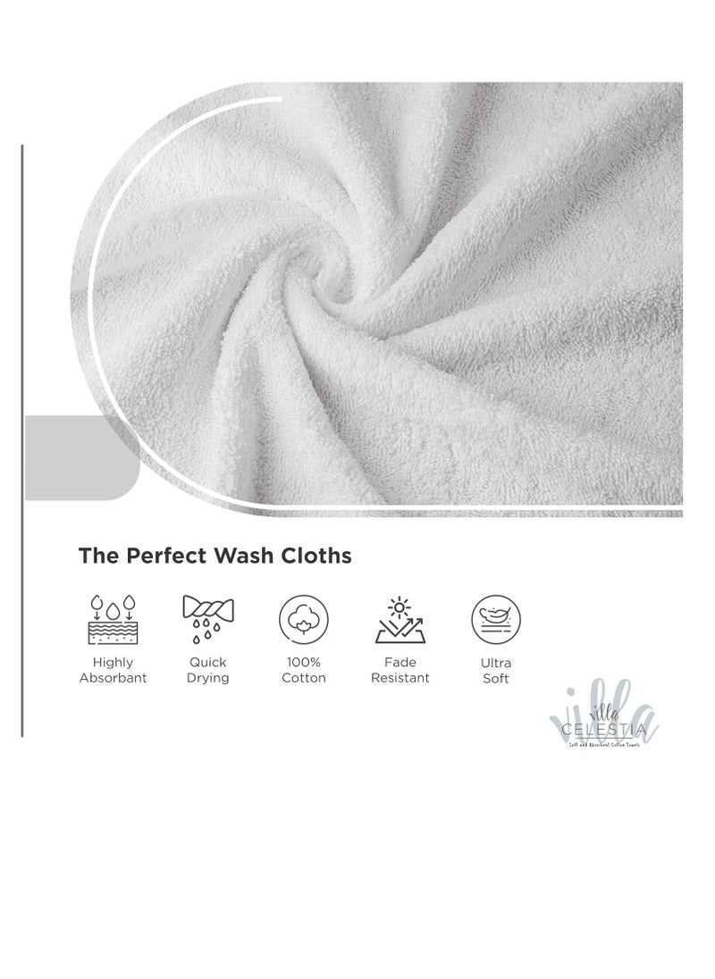 100% Cotton Wash Cloth for face & Body Set of 6, (12 x 12 inches) Sustainable, Soft, Highly Absorbent, Combed Cotton Wash Cloths Pack of 6 for Hotels, Spa, Bathroom, Dorm, White