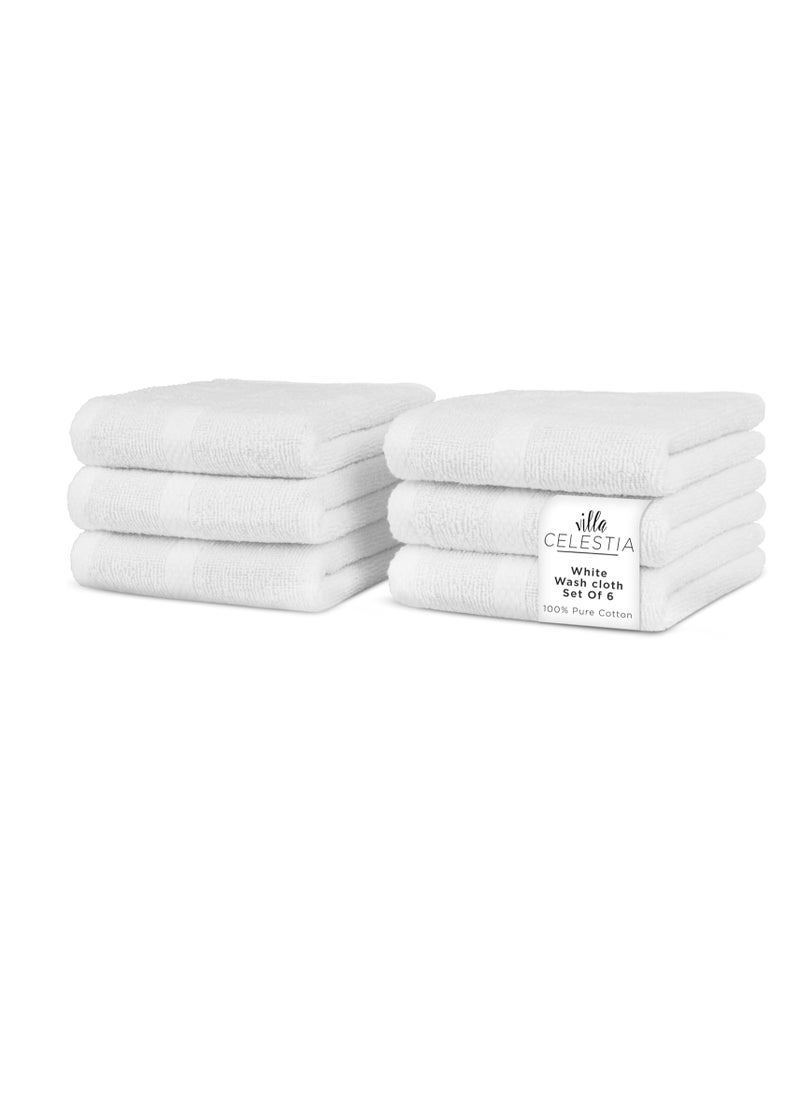 100% Cotton Wash Cloth for face & Body Set of 6, (12 x 12 inches) Sustainable, Soft, Highly Absorbent, Combed Cotton Wash Cloths Pack of 6 for Hotels, Spa, Bathroom, Dorm, White