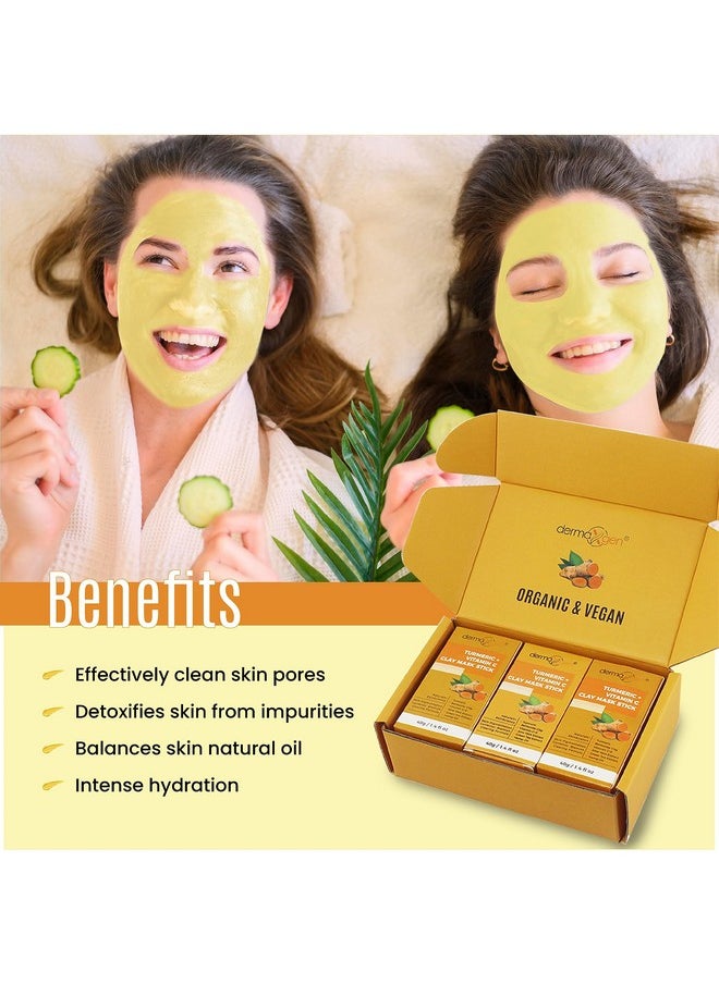 Organic Turmeric Mask Stick - For Clear, Radiant Skin - Acne & Scars Reduction, Healing Clay Pore Cleansing Facial Mask - Improve Skin Tone And Texture - All-Natural 1.4 Oz (Pack Of 3)