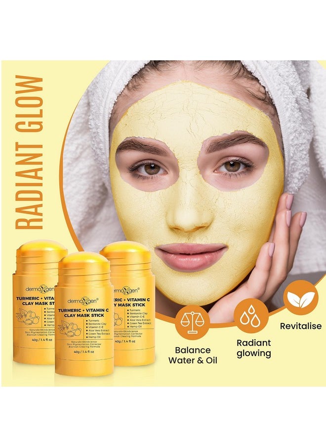 Organic Turmeric Mask Stick - For Clear, Radiant Skin - Acne & Scars Reduction, Healing Clay Pore Cleansing Facial Mask - Improve Skin Tone And Texture - All-Natural 1.4 Oz (Pack Of 3)