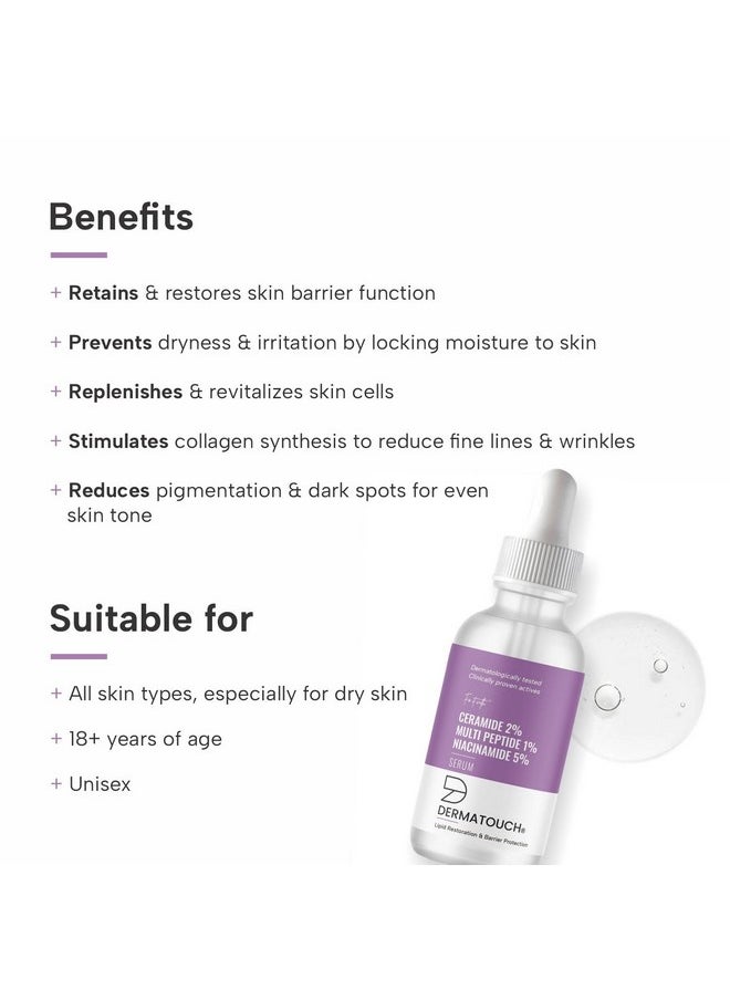Ceramide 2% Multi Peptide 1% Niacinamide 5% Serum | For Lipid Restoration & Barrier Protection | Anti-Aging Formula | Specially For Dry Skin | For Both Men & Women | 30Ml