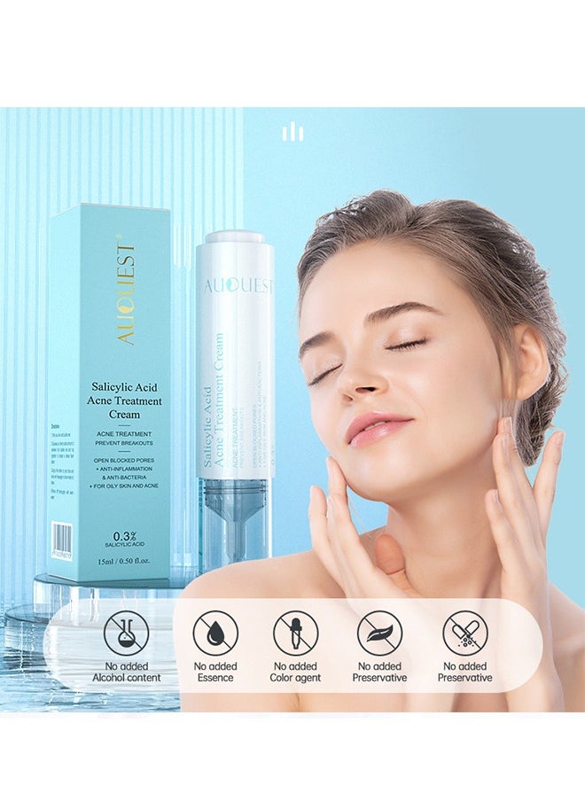 Salicylic Acid Acne Treatment Cream, Acne Treatment Prevent Breakouts, Face Cream Whitening Facial Treatment Hyaluronic Acid Black Dots Remove Skin Care Beauty Health, Hydrating and Repairing Sensitive Skin Moisturizing Base Serum 15ml