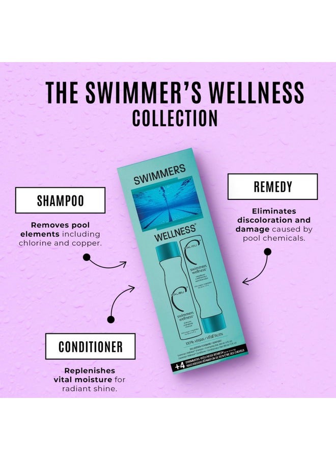 Swimmers Wellness Collection - Swimmers Shampoo And Conditioner Set + Hair Mask Packets - Moisturizing, Shine Restoring Hair Care Kit - Protects Hair Discoloration From Pool Elements (6 Ct)