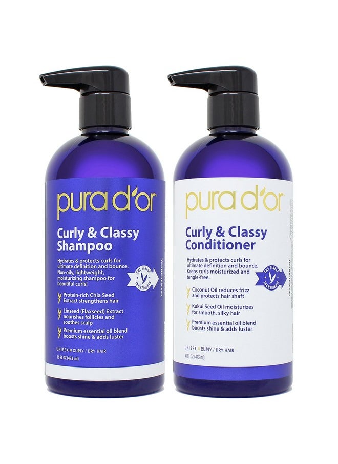 Curly & Classy Shampoo & Conditioner Set For Defined Curls - Nourishing Formula With Argan, Castor, Geranium, Coconut & Kukui Seed Oils