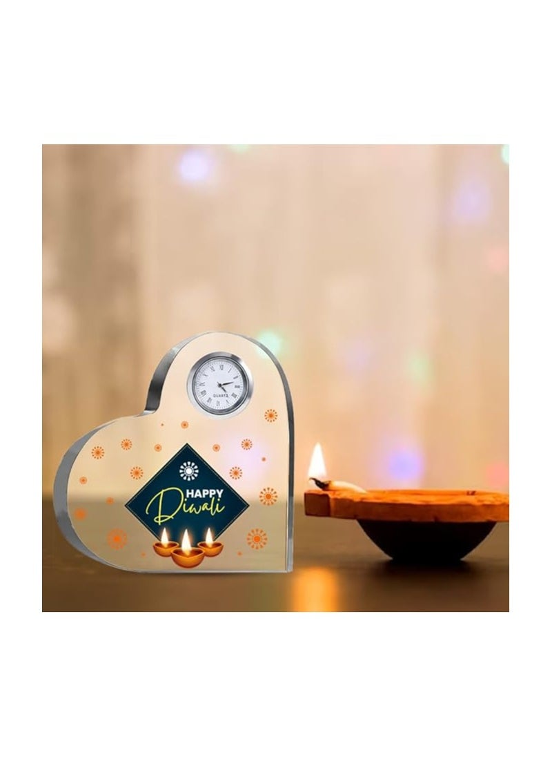 Diwali Special Heart-Shaped Crystal Clock Gift-Thoughtful Presents For Diwali Gifts For Your Friends And Family