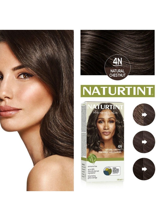 Permanent Hair Colour Medium Brown 4N | 92% Natural Ingredients | 100% Grey Coverage Long Lasting Hair Colour | Usda Certified | Ammonia Free Vegan Hair Color Gel - 4N Natural Chestnut 170Ml