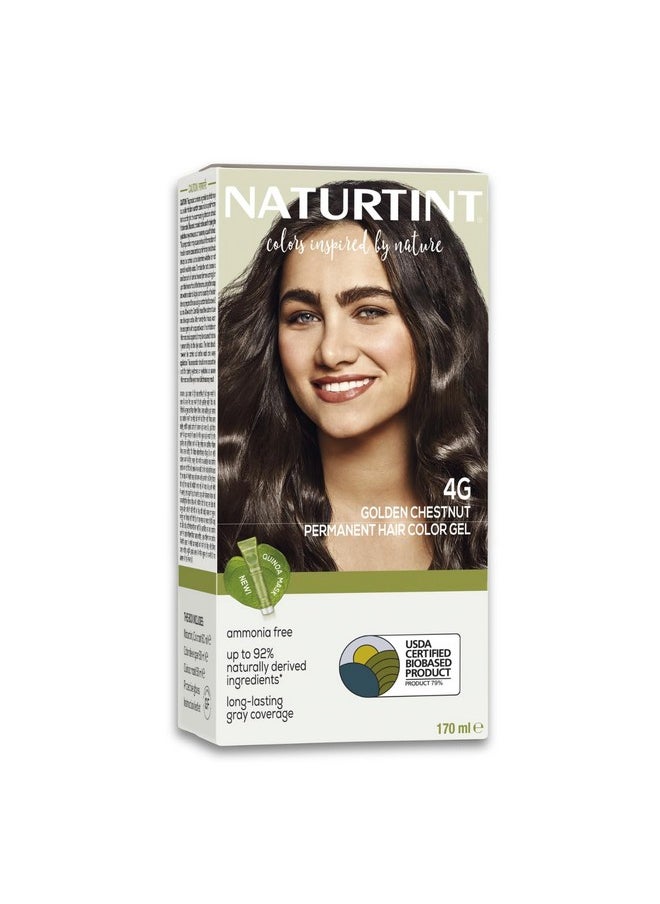 Permanent Hair Colour Golden Brown 4G | 92% Natural Ingredients | 100% Grey Coverage Long Lasting Hair Colour | Usda Certified | Ammonia Free Vegan Hair Color Gel - 4G Golden Chestnut