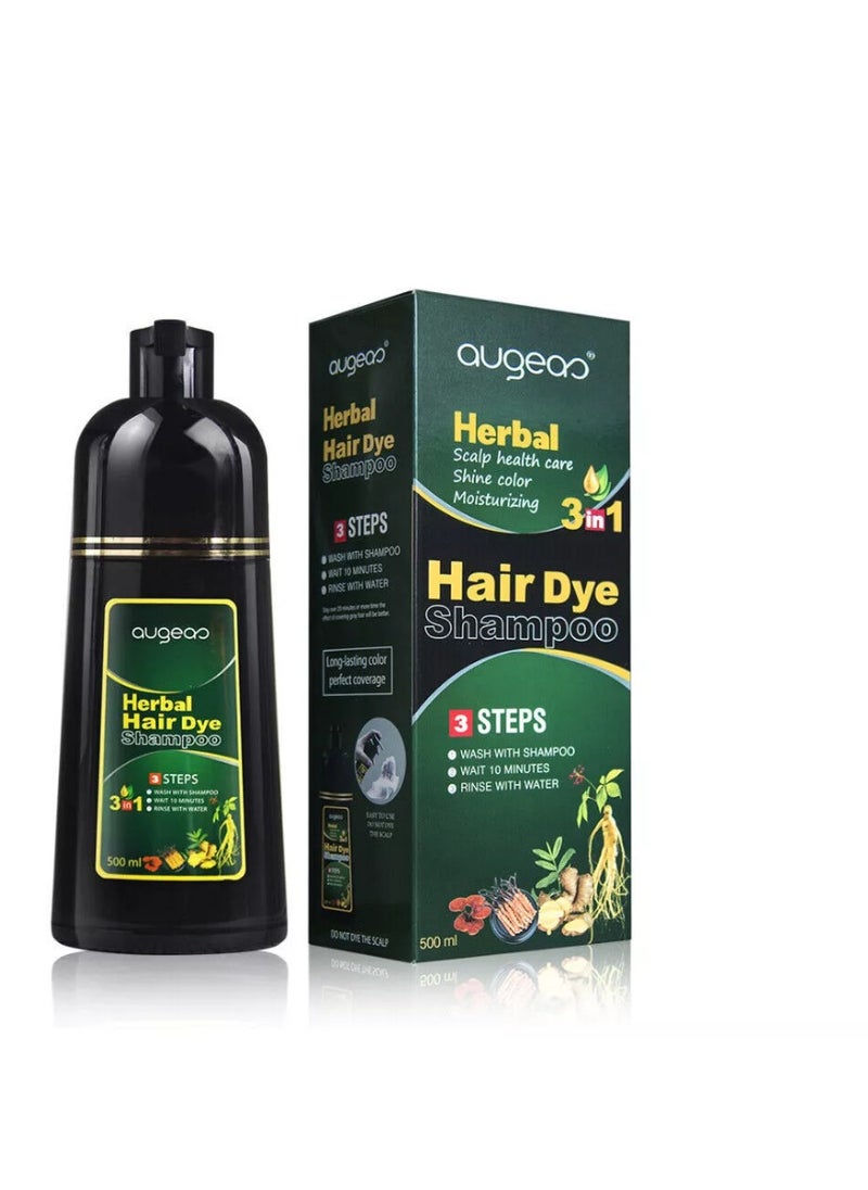 AUGEAS Hair Dye Shampoo ,3 IN 1 Organic Herbal Natural Fast Hair Coloring Shampoo for Men Women Cover Grey White Hair Black