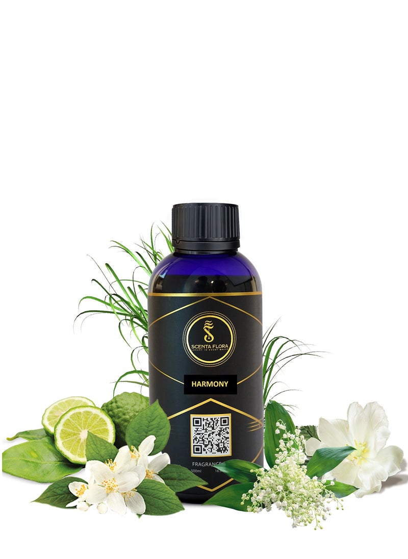 HARMONY - Diffuser Aroma Oil  | A Blend of Jasmine, Floral, and Amber | Ideal for living rooms, bedrooms, or offices | Designed to Enrich Any Space - Aromatherapy (500ml)