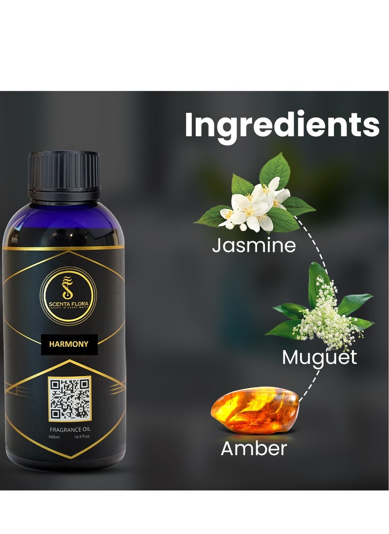 HARMONY - Diffuser Aroma Oil  | A Blend of Jasmine, Floral, and Amber | Ideal for living rooms, bedrooms, or offices | Designed to Enrich Any Space - Aromatherapy (500ml)