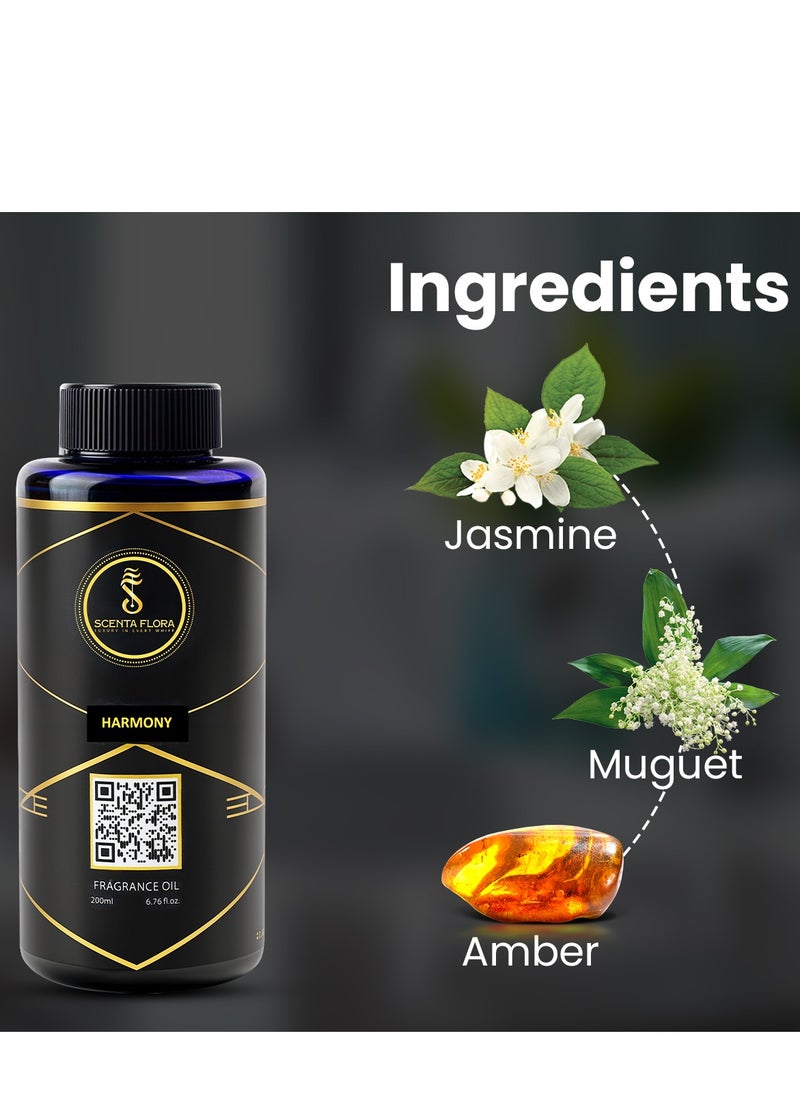 HARMONY - Diffuser Aroma Oil  | A Blend of Jasmine, Floral, and Amber | Ideal for living rooms, bedrooms, or offices | Designed to Enrich Any Space - Aromatherapy (200ml)