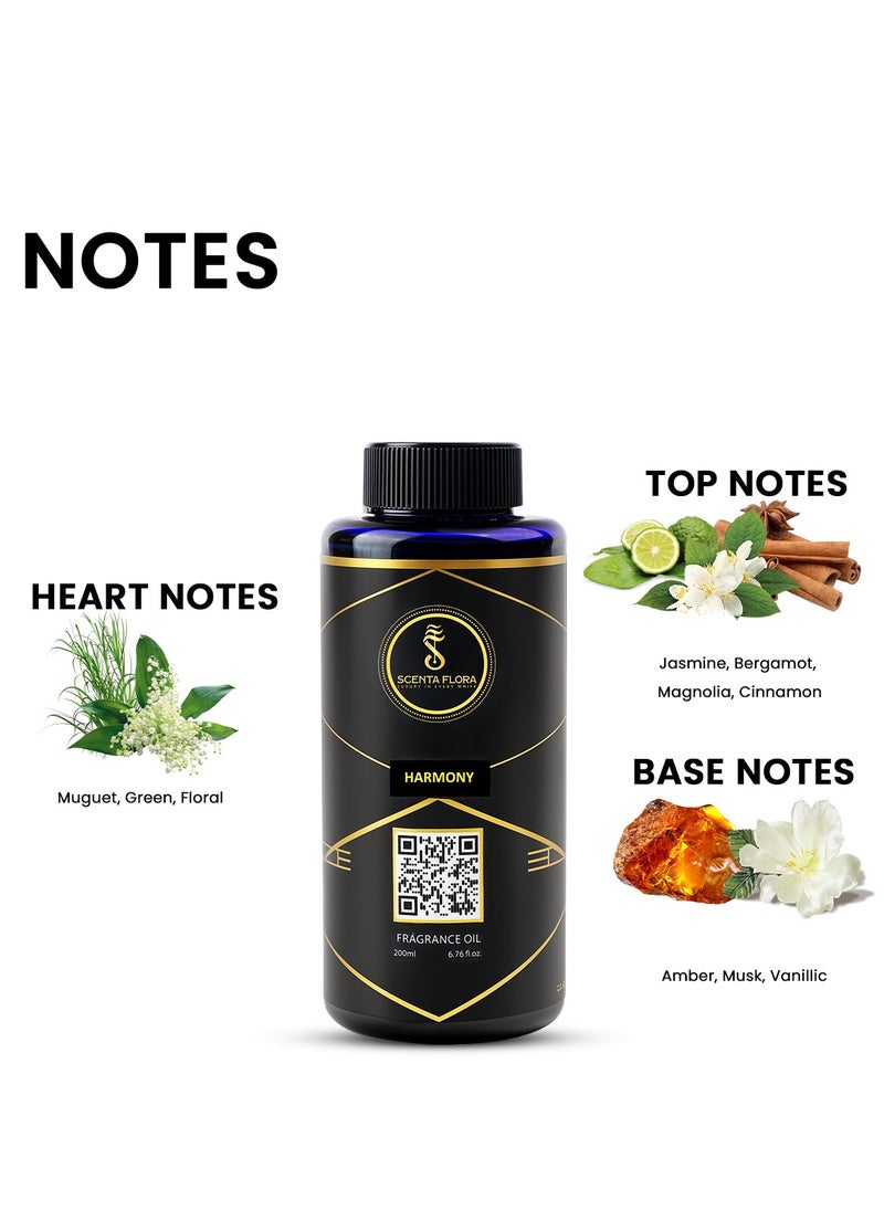 HARMONY - Diffuser Aroma Oil  | A Blend of Jasmine, Floral, and Amber | Ideal for living rooms, bedrooms, or offices | Designed to Enrich Any Space - Aromatherapy (200ml)