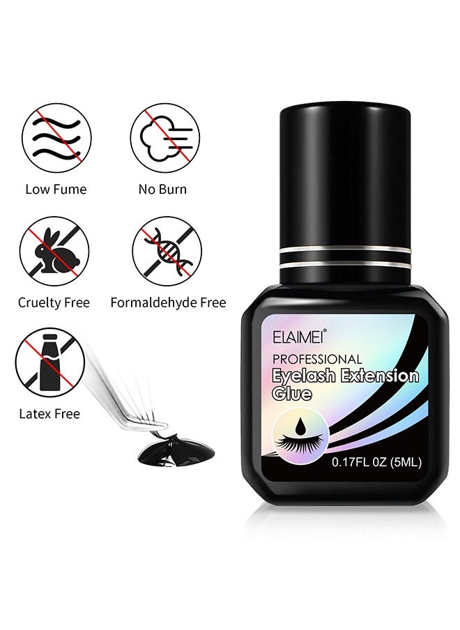 Eyelash Extension Glue，Professional Lash Extension Glue for Strong Bond and High Flexibility Ultra Hold Instant Dry Low Fume and Extra Strong Black Adhesive Lash Bond Lash Glue