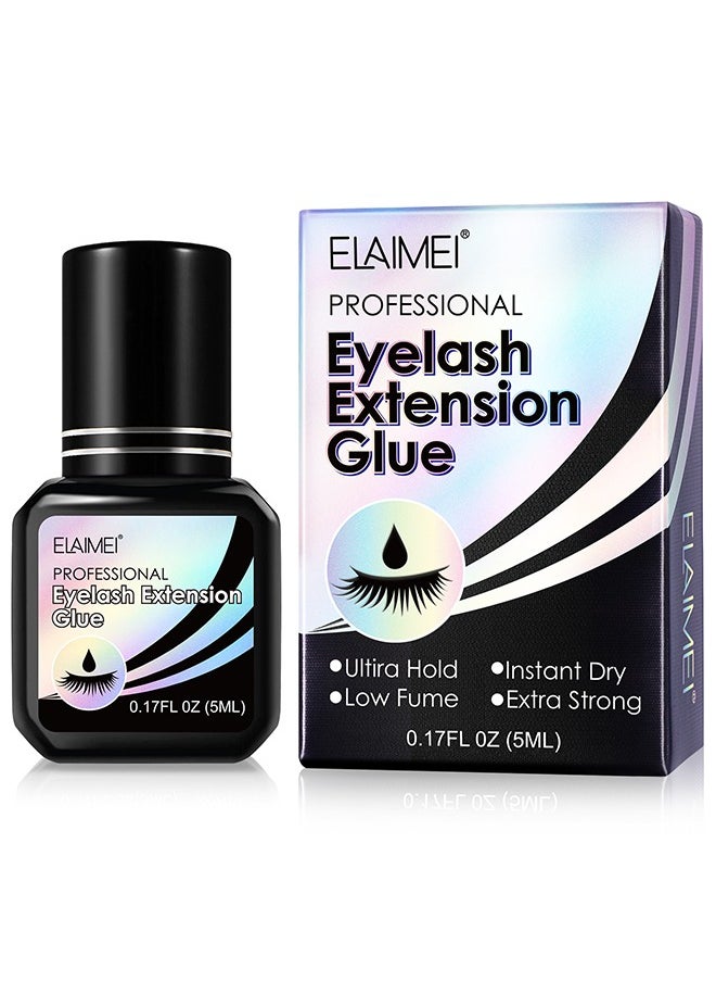 Eyelash Extension Glue，Professional Lash Extension Glue for Strong Bond and High Flexibility Ultra Hold Instant Dry Low Fume and Extra Strong Black Adhesive Lash Bond Lash Glue