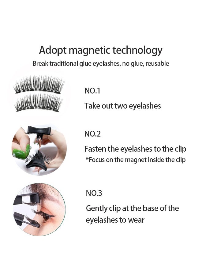 Magnetic Eyelashes without Eyeliner,3D Dual Magnetic Eyelashes Reusable Magnetic False Eyelashes with Tweezers No Glue Long-Lasting Waterproof Natural Look & Easy to Wear for Women