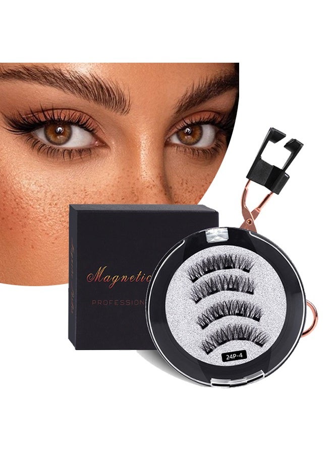 Magnetic Eyelashes without Eyeliner,3D Dual Magnetic Eyelashes Reusable Magnetic False Eyelashes with Tweezers No Glue Long-Lasting Waterproof Natural Look & Easy to Wear for Women