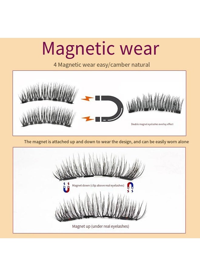 Magnetic Eyelashes without Eyeliner,3D Dual Magnetic Eyelashes Reusable Magnetic False Eyelashes with Tweezers No Glue Long-Lasting Waterproof Natural Look & Easy to Wear for Women